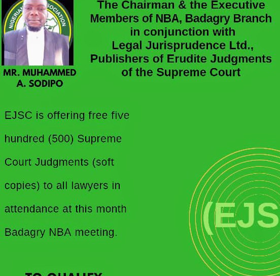 NBA Badagry Branch to Hold Monthly General Congress September 7, 2020| Free 500 Supreme Court Judgments for Attendees