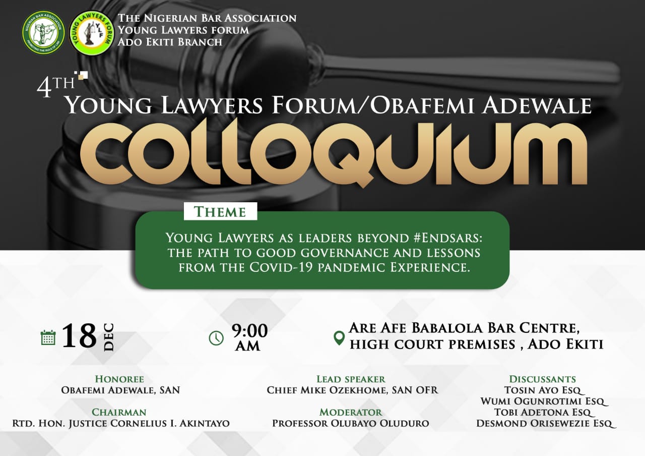 NBA-YLF Ado-Ekiti Branch to Hold 4th Young Lawyers Forum/Obafemi Adewale, SAN Colloquium| December 18, 2020