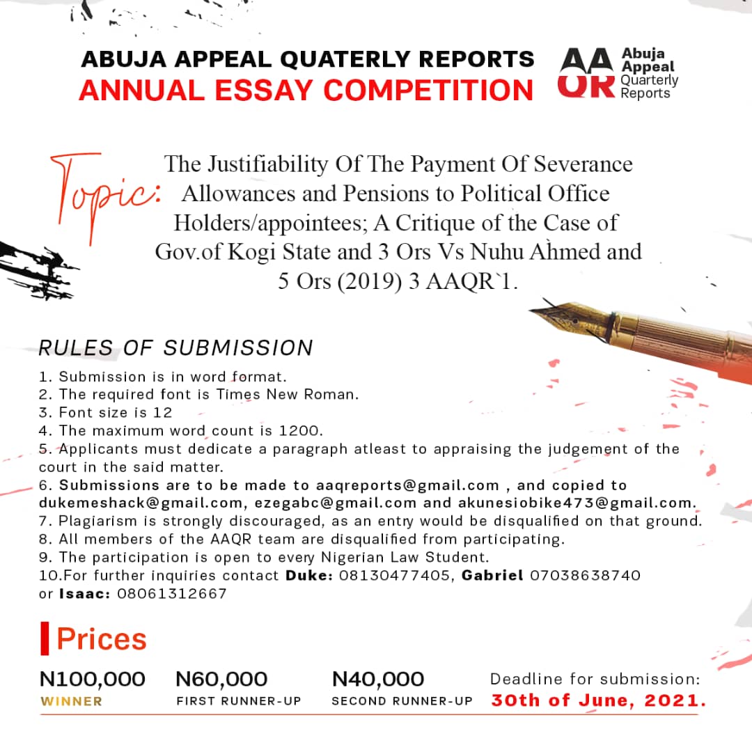 [Open for Entries] Abuja Appeal Quarterly Reports Annual Essay Competition 2021