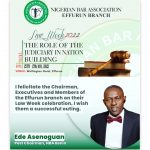 Goodwill Message from Ede Asenoguan to the NBA Effurun Branch on the Occasion of Their Law Celebration