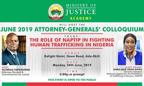 Ekiti State Ministry of Justice Academy to hold Colloquium on Human Trafficking