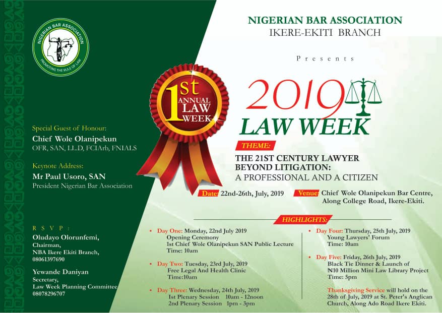 NBA Ikere-Ekiti Maiden Law Week| The 21st Century Lawyer Beyond Litigation: A Professional and a Citizen