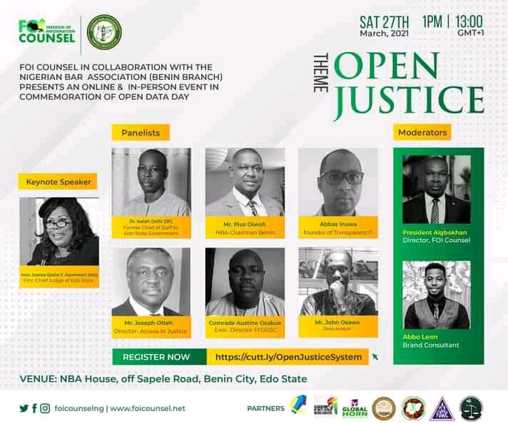 It's TODAY! Register for FOI Counsel/NBA Benin Branch Event on Open Justice