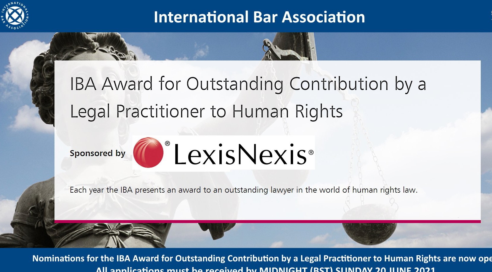 [Nominations now open] IBA Award for Outstanding Contribution by a Legal Practitioner to Human Rights