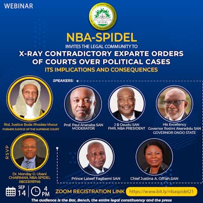 NBA-SPIDEL to Hold Webinar on Recent Contradictory Exparte Orders in Political Cases, Sept. 14