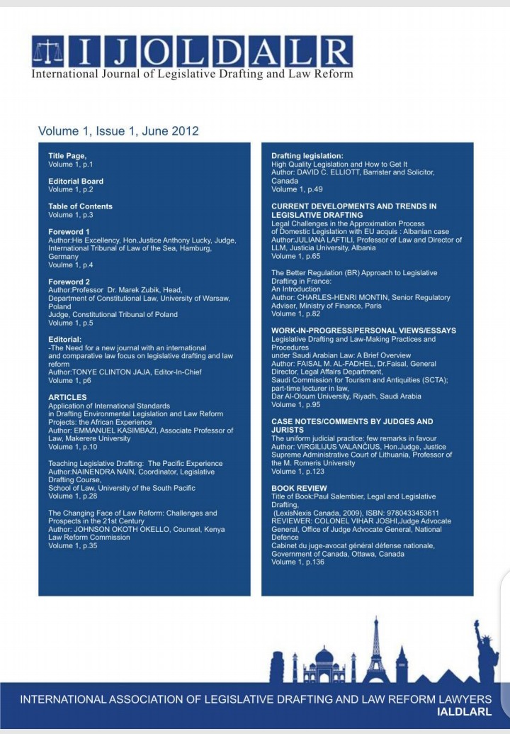 Call for Papers: International Journal of Legislative Drafting and Law Reform Vol. 10
