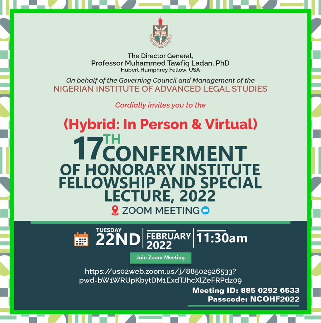 17th NIALS Conferment of Honorary Institute Fellowship and Special Lecture | Tuesday, 22nd February, 2022