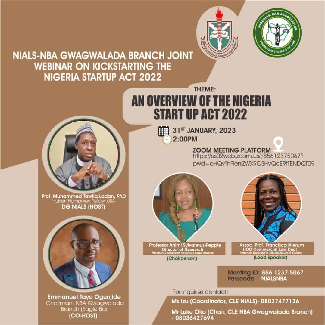 NIALS, NBA Gwagwalada Branch Webinar: An Overview of the Nigeria Startup Act, 2022