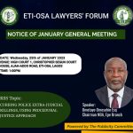 Eti-Osa Lawyers' Forum to Hold First Meeting of the Year, Wednesday, 25th January, 2023
